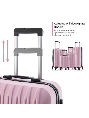 5 Piece Set Luggage Sets Suitcase ABS Hardshell Lightweight Spinner Wheels (16/20/24/28 inch) Pink